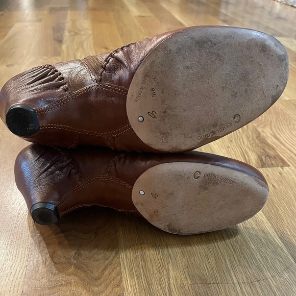 Corso Como Cognac Hidden Low Wedge Almond Toe Leather Boot Size 8.5 - Picture 10 of 13